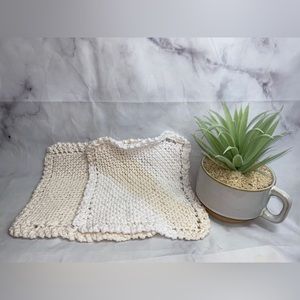 2 Vintage Hand Knit Washcloths Dish Rag 🫧